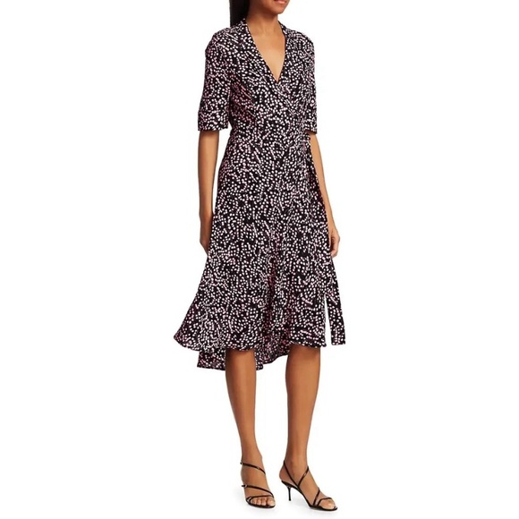 GANNI black and pink floral wrap midi dress one size fits all - Picture 3 of 11